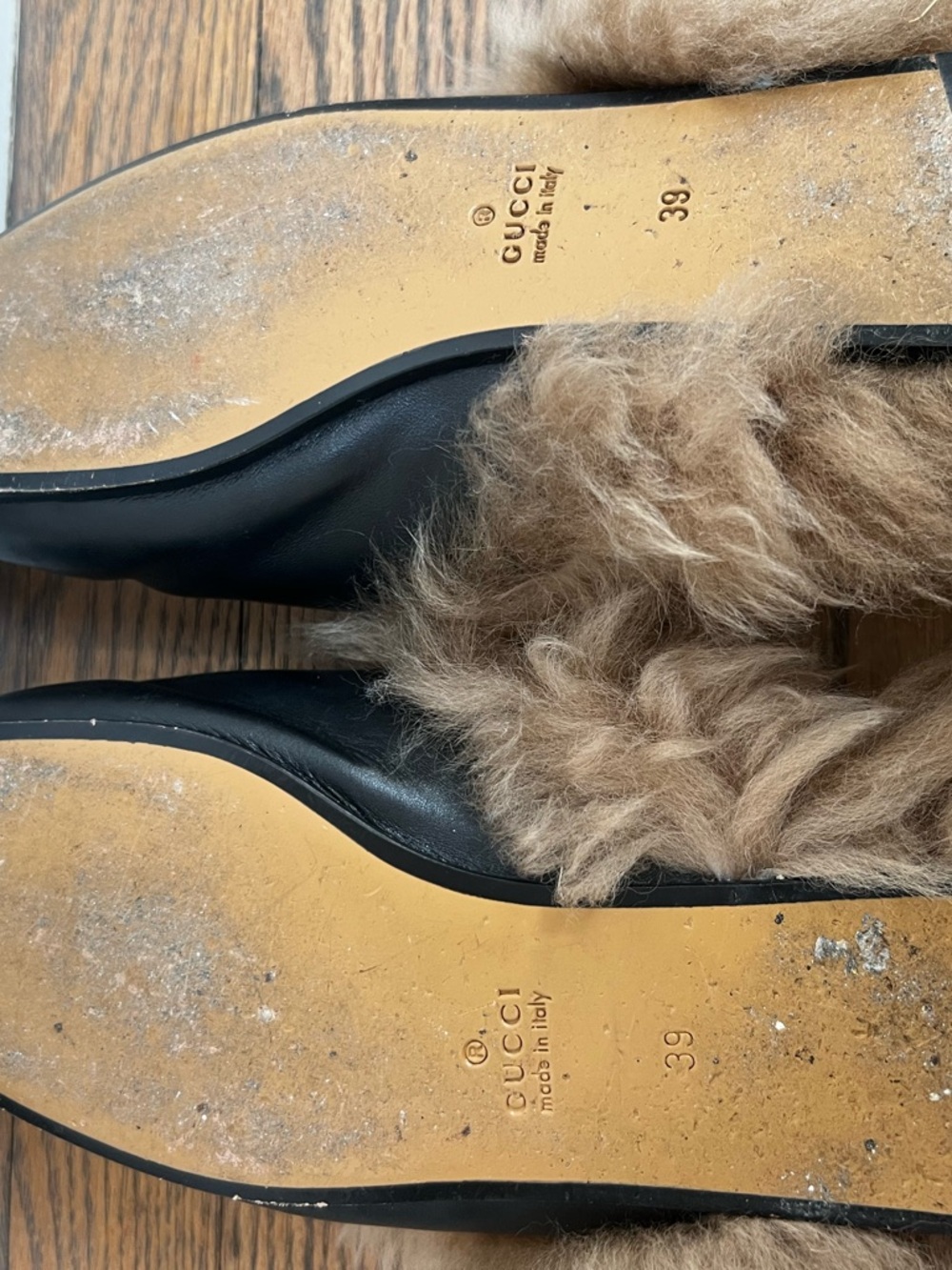 Gucci Black Leather Fur-Lined Loafers with Gold Horsebit Princetown Mule - Picture 4 of 6